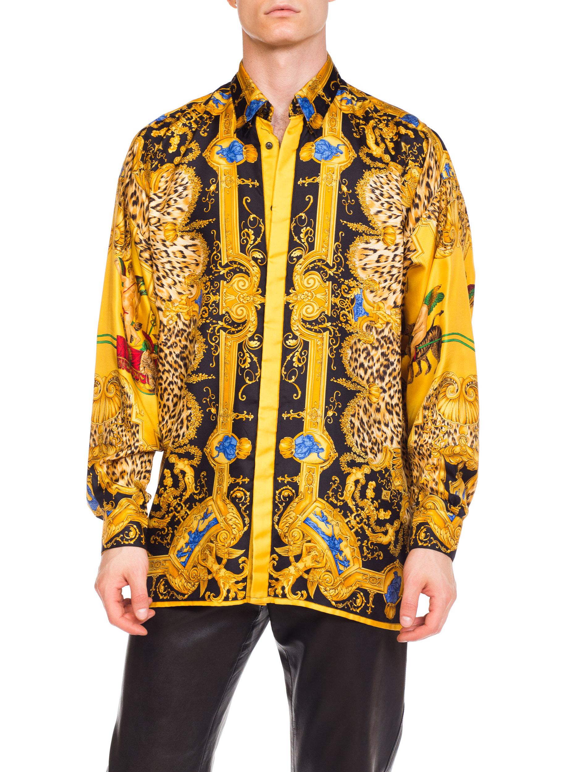 1990s Gianni Versace Leopard Baroque Printed Silk Shirt  In Excellent Condition In New York, NY