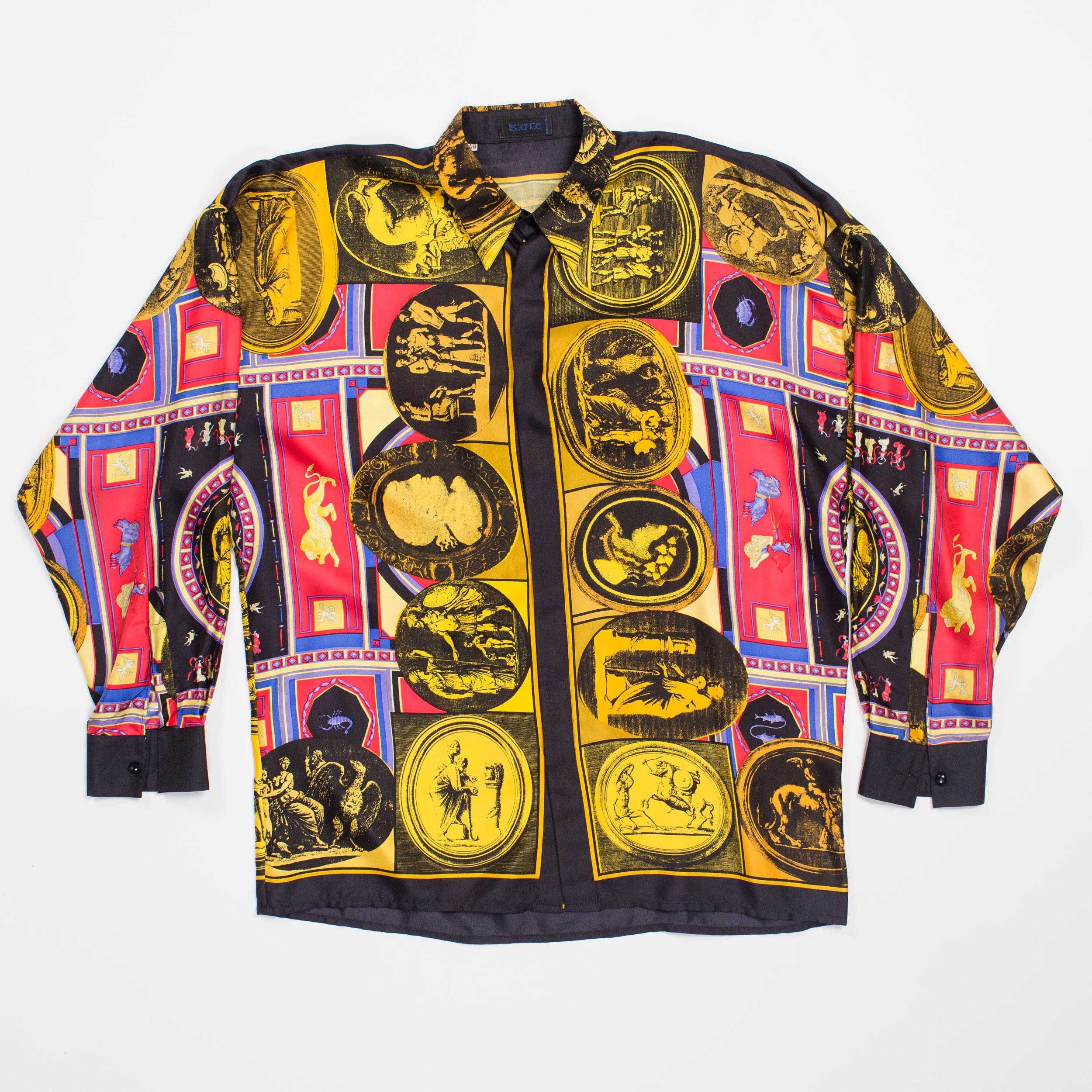 1990S GIANNI VERSACE Silk Men's Istante Printed Julius Caesar Shirt In Excellent Condition In New York, NY