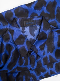 Early 1990s Men's Istante Versace Blue Leopard Silk Shirt