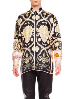 1990s Men's Gianni Versace Baroque Shell Portrait Silk Shirt