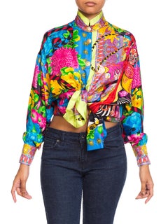 Gianni Versace Couture Japanese Theatre Baruque Medusa Print Blouse