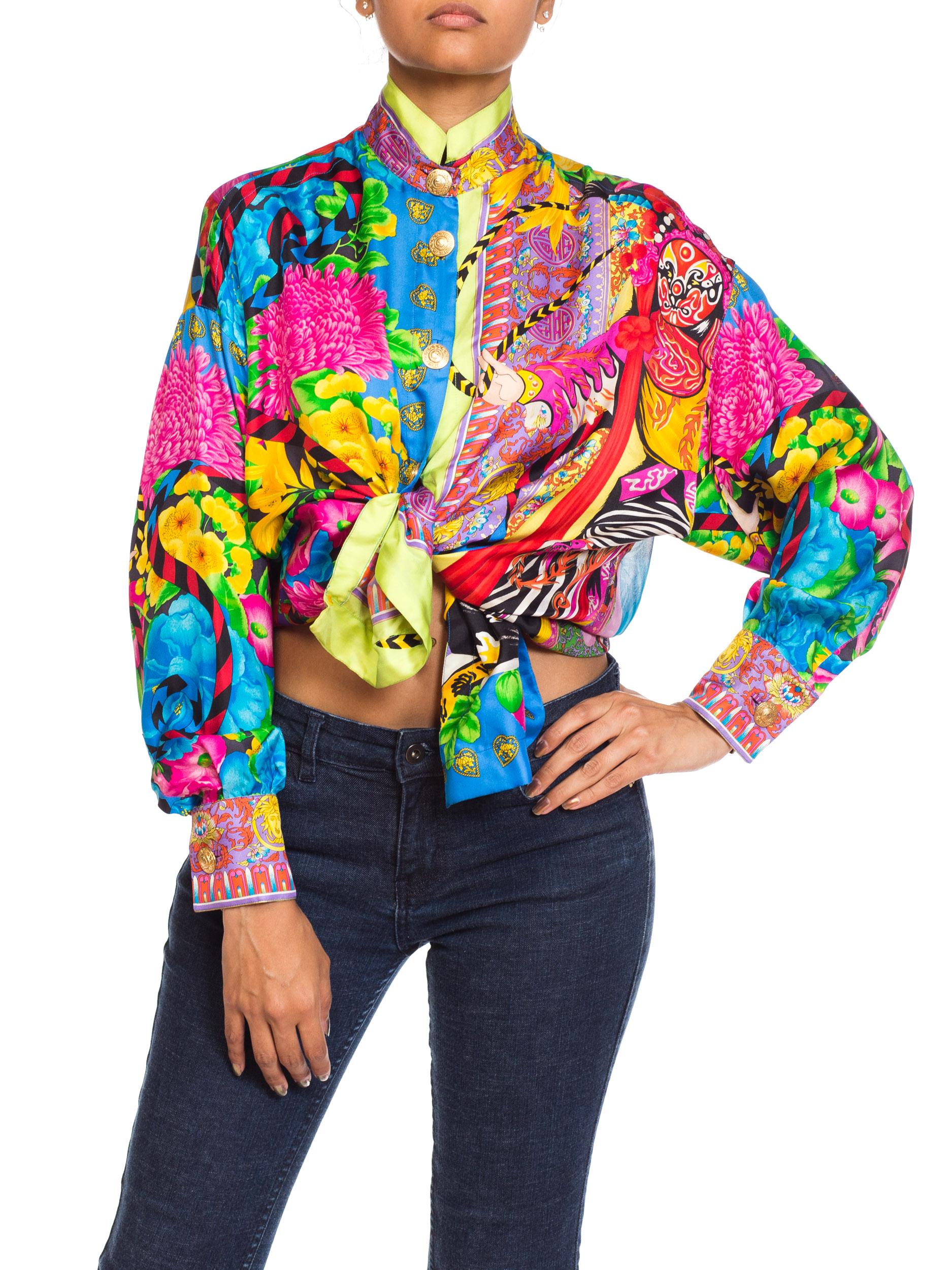 Gianni Versace Couture Japanese Theatre Baruque Medusa Print Blouse In Excellent Condition In New York, NY