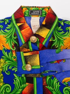 1990S GIANNI VERSACE Silk "Autumn Nature" Baroque Printed Shirt Sz 40