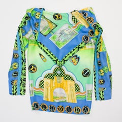 1990S GIANNI VERSACE Printed Silk Miami Beach Art Deco Hotel  Blouse