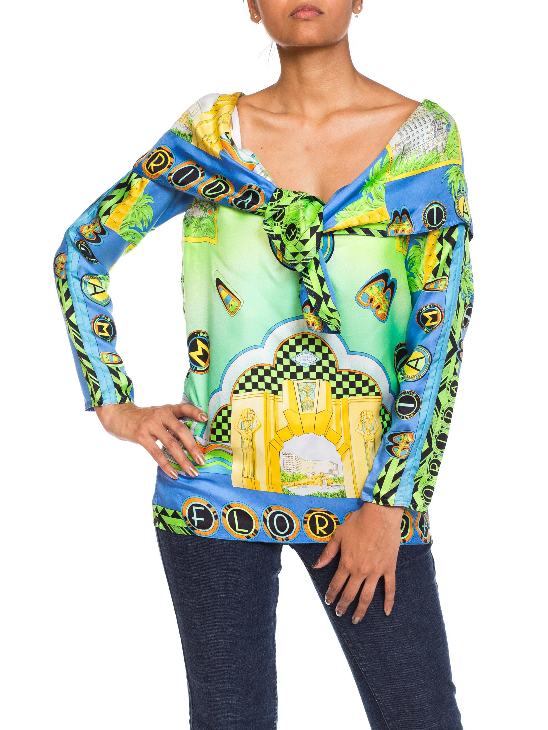 1990S GIANNI VERSACE Printed Silk Miami Beach Art Deco Hotel  Blouse 3