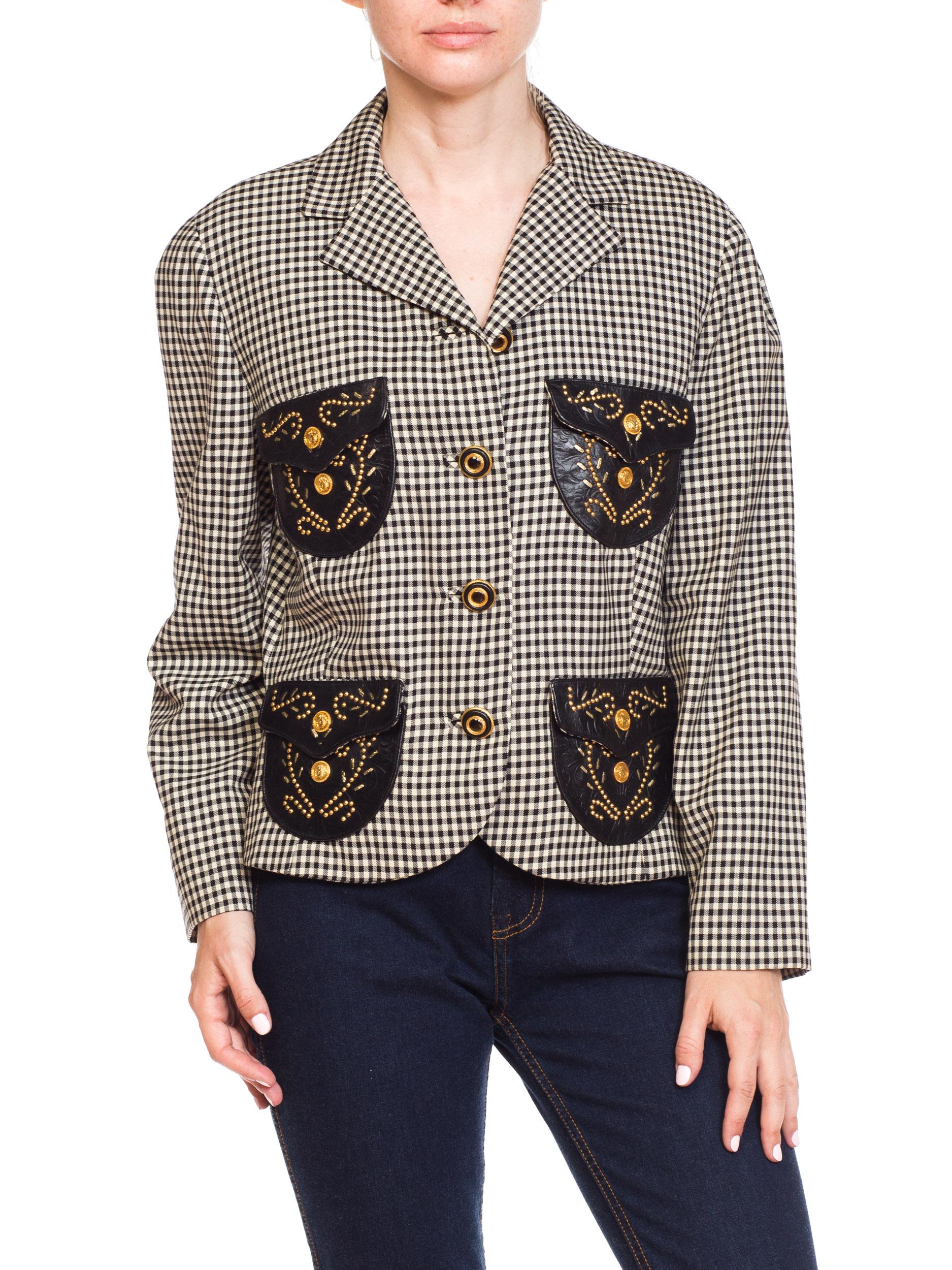 Brown 1990S GIANNI VERSACE Western Collection Jacket With Gold Stud & Leather Details