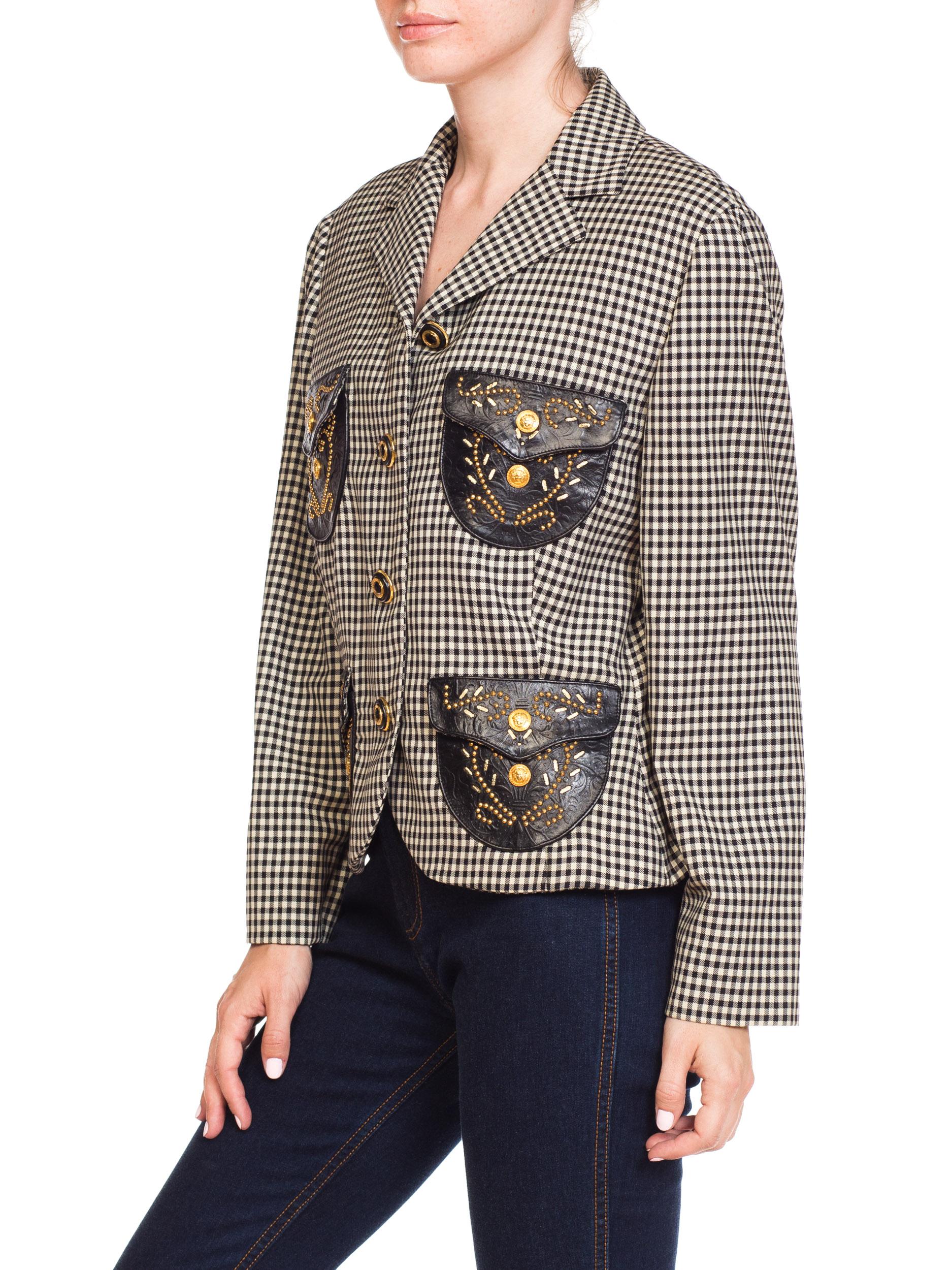 1990S GIANNI VERSACE Western Collection Jacket With Gold Stud & Leather Details 3