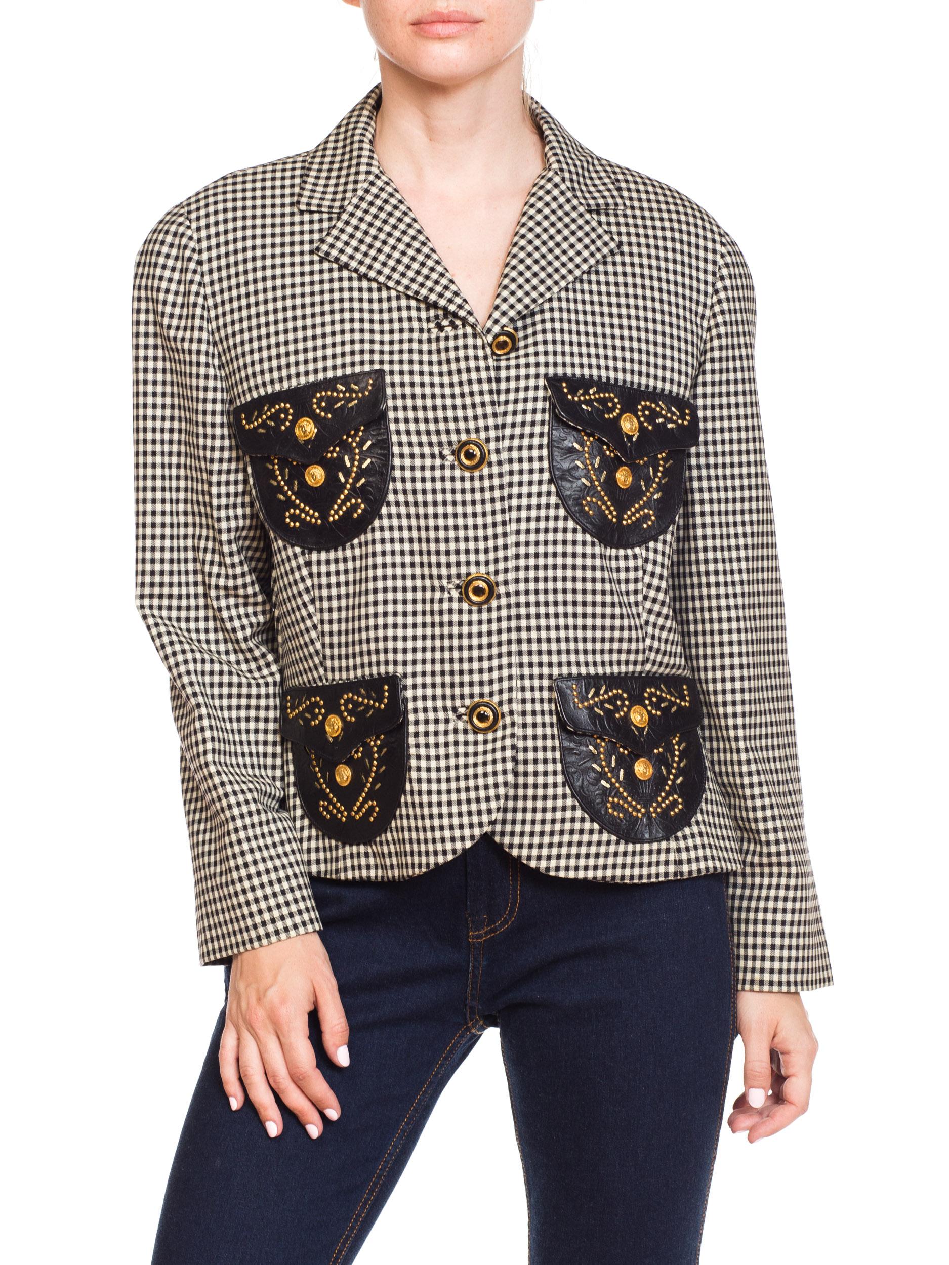 1990S GIANNI VERSACE Western Collection Jacket With Gold Stud & Leather Details 4