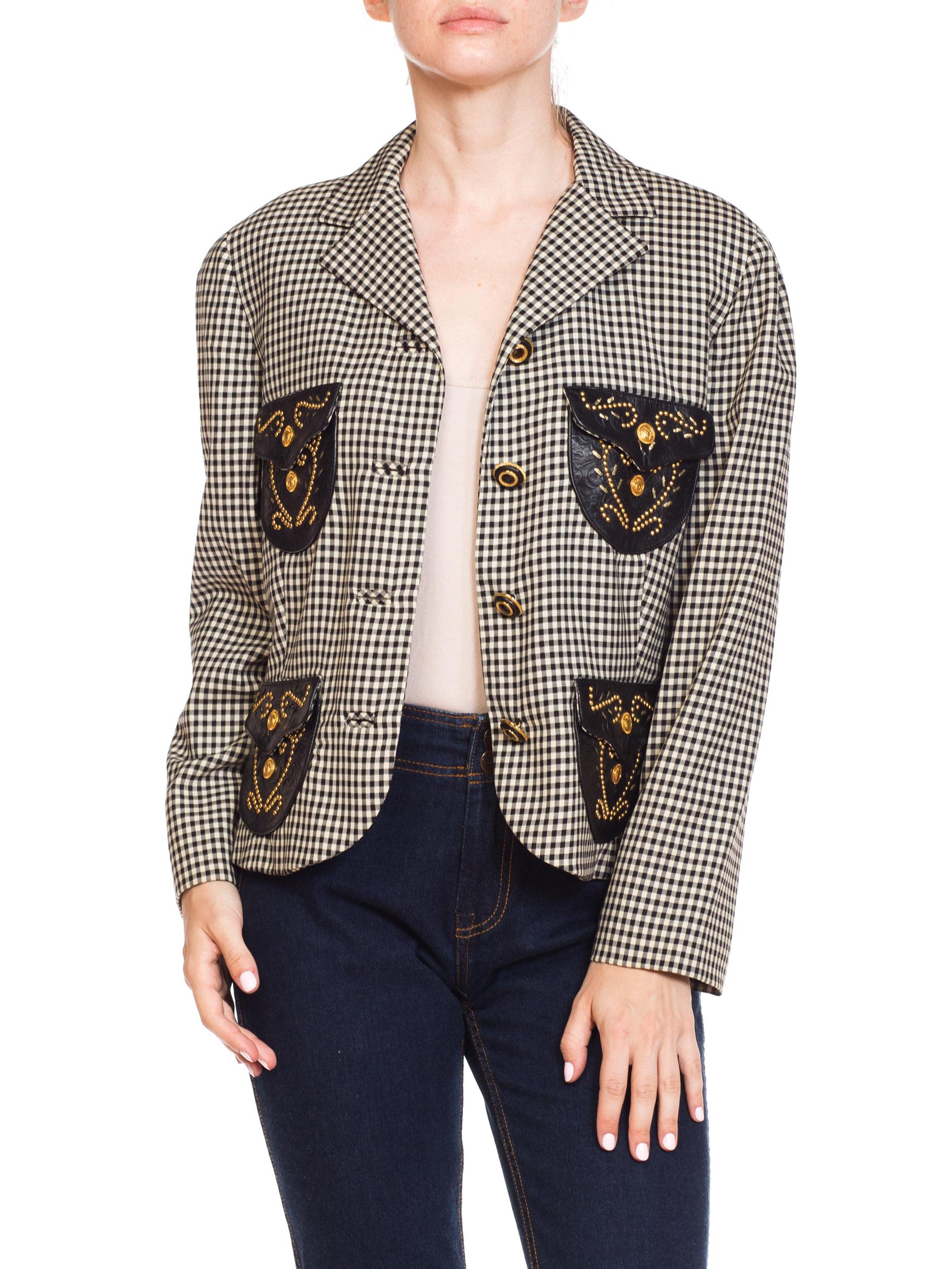 1990S GIANNI VERSACE Western Collection Jacket With Gold Stud & Leather Details 5