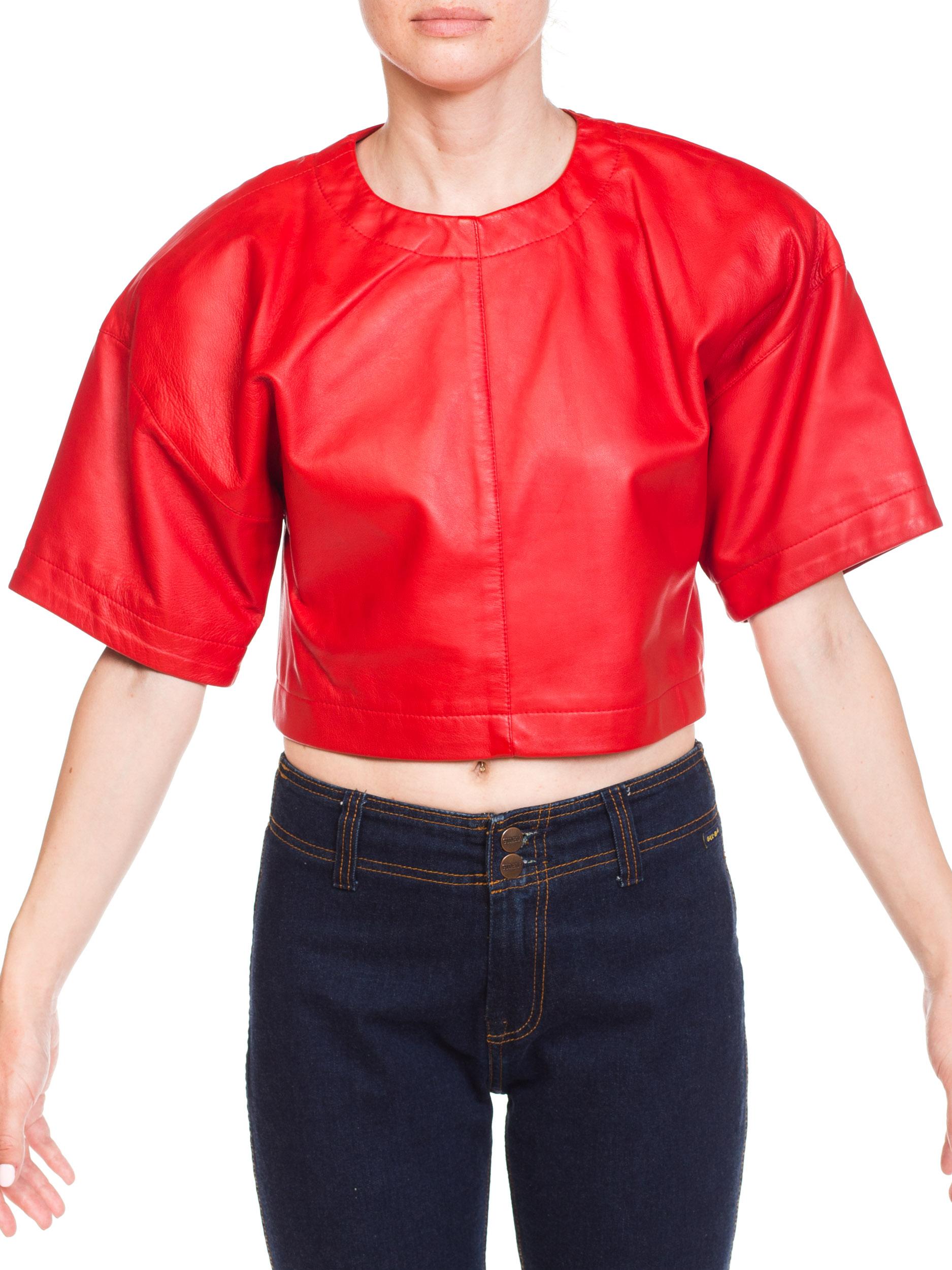 1980s Red Leather Oversized Crop Top 4