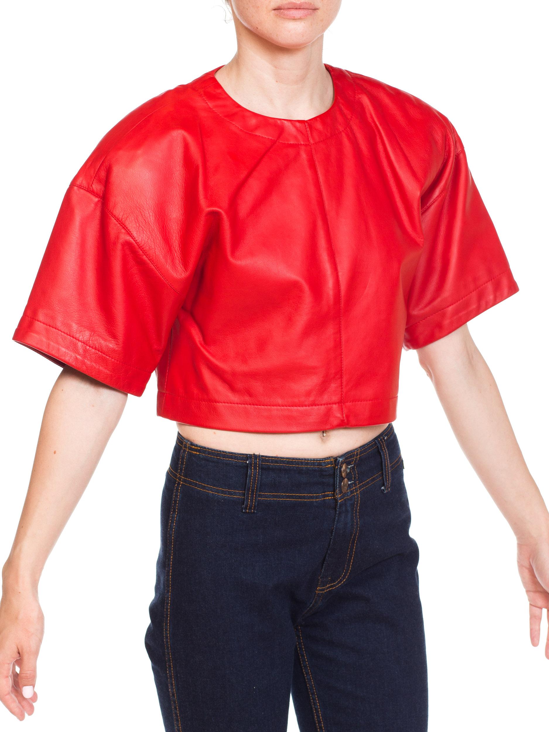 1980s Red Leather Oversized Crop Top In Excellent Condition In New York, NY