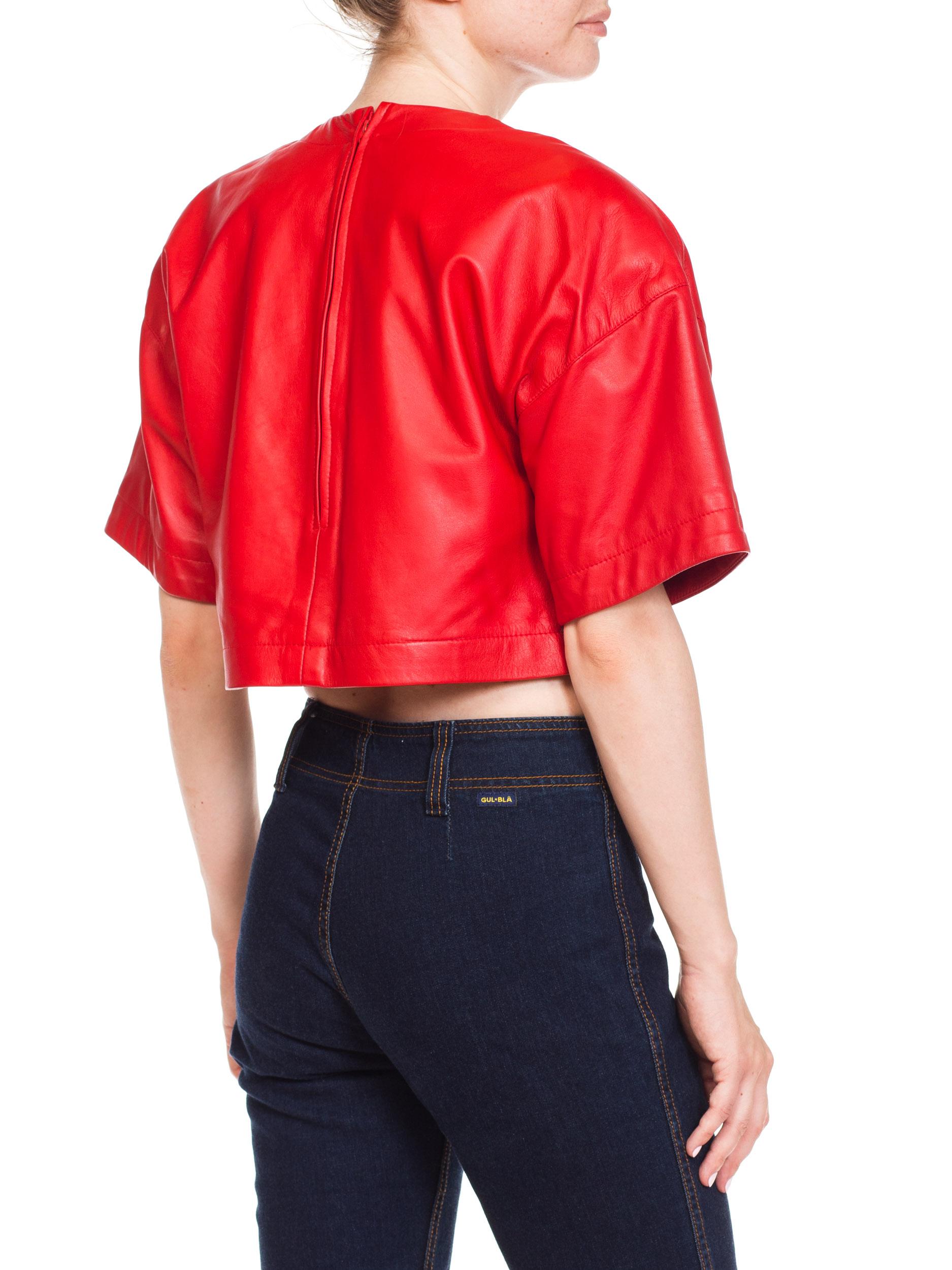 1980s Red Leather Oversized Crop Top 1