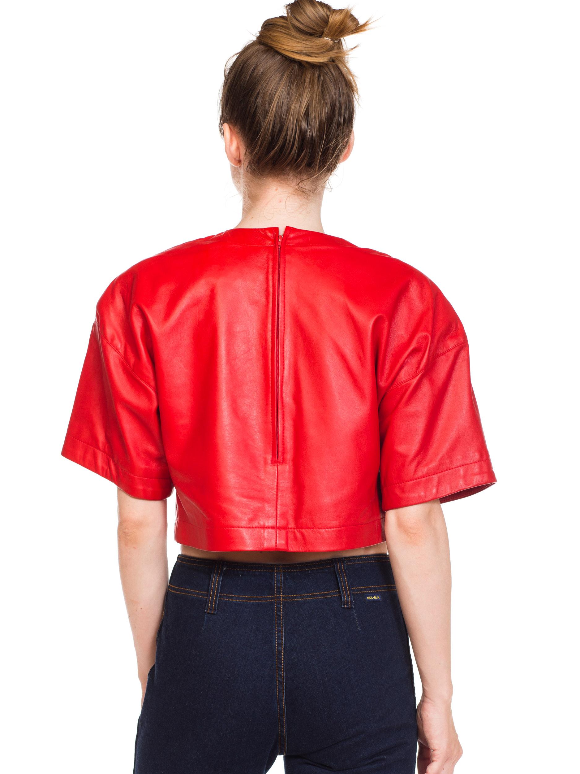 1980s Red Leather Oversized Crop Top 2