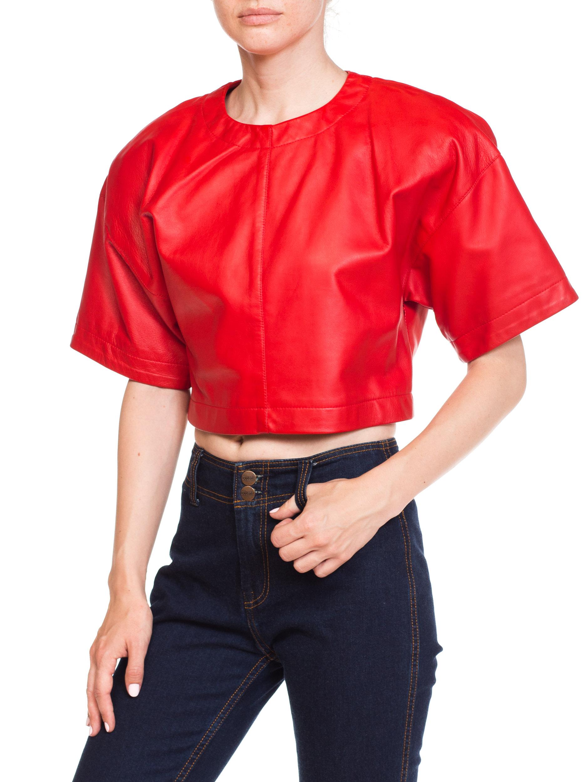 1980s Red Leather Oversized Crop Top 3
