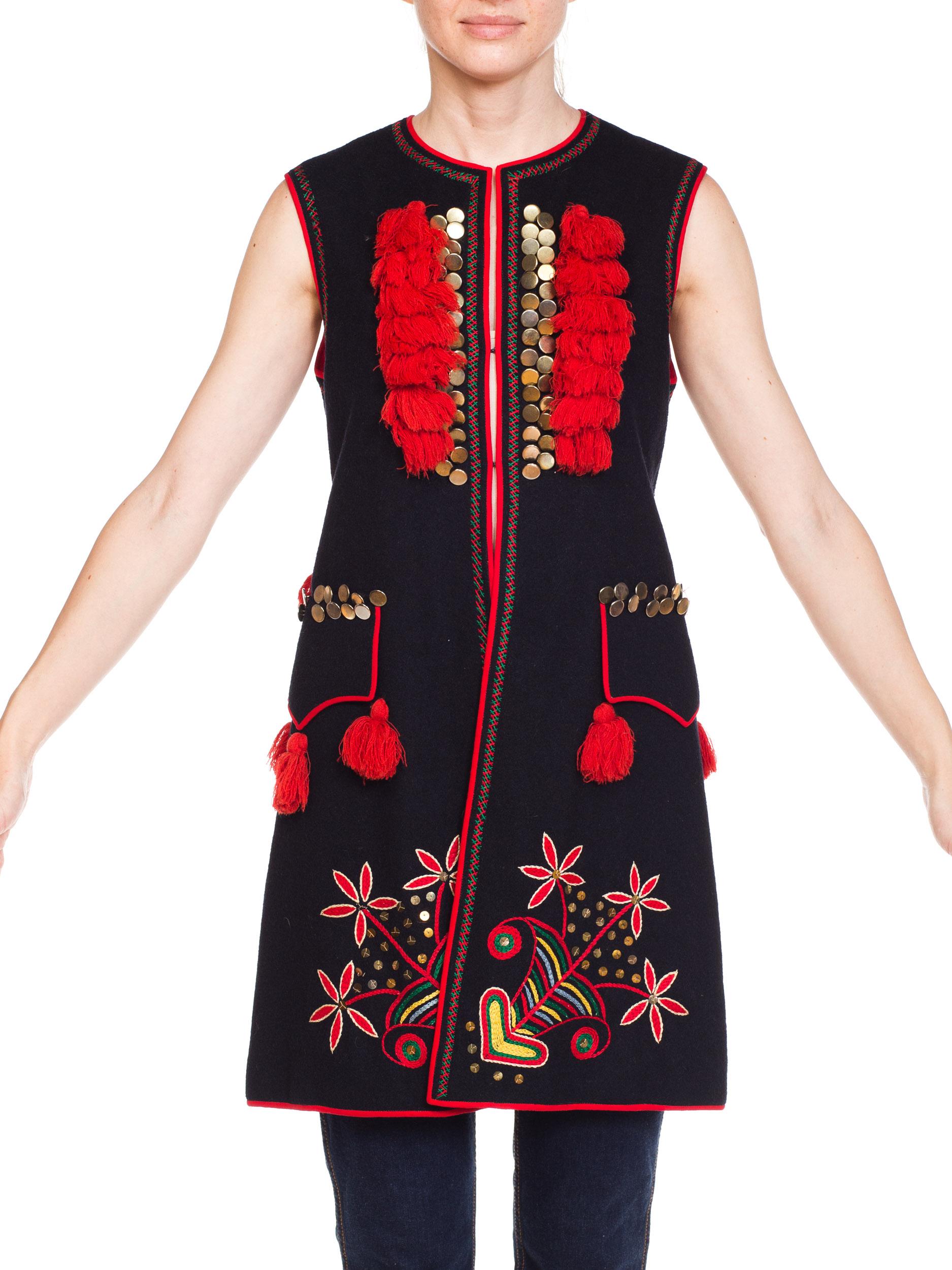 1970S Boho Ethnic Embroiderd Vest With Buttons And Tassels 6