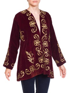 1920S Cranberry Red Cotton Velvet Antique Patina Jacket From Afghanistan With S