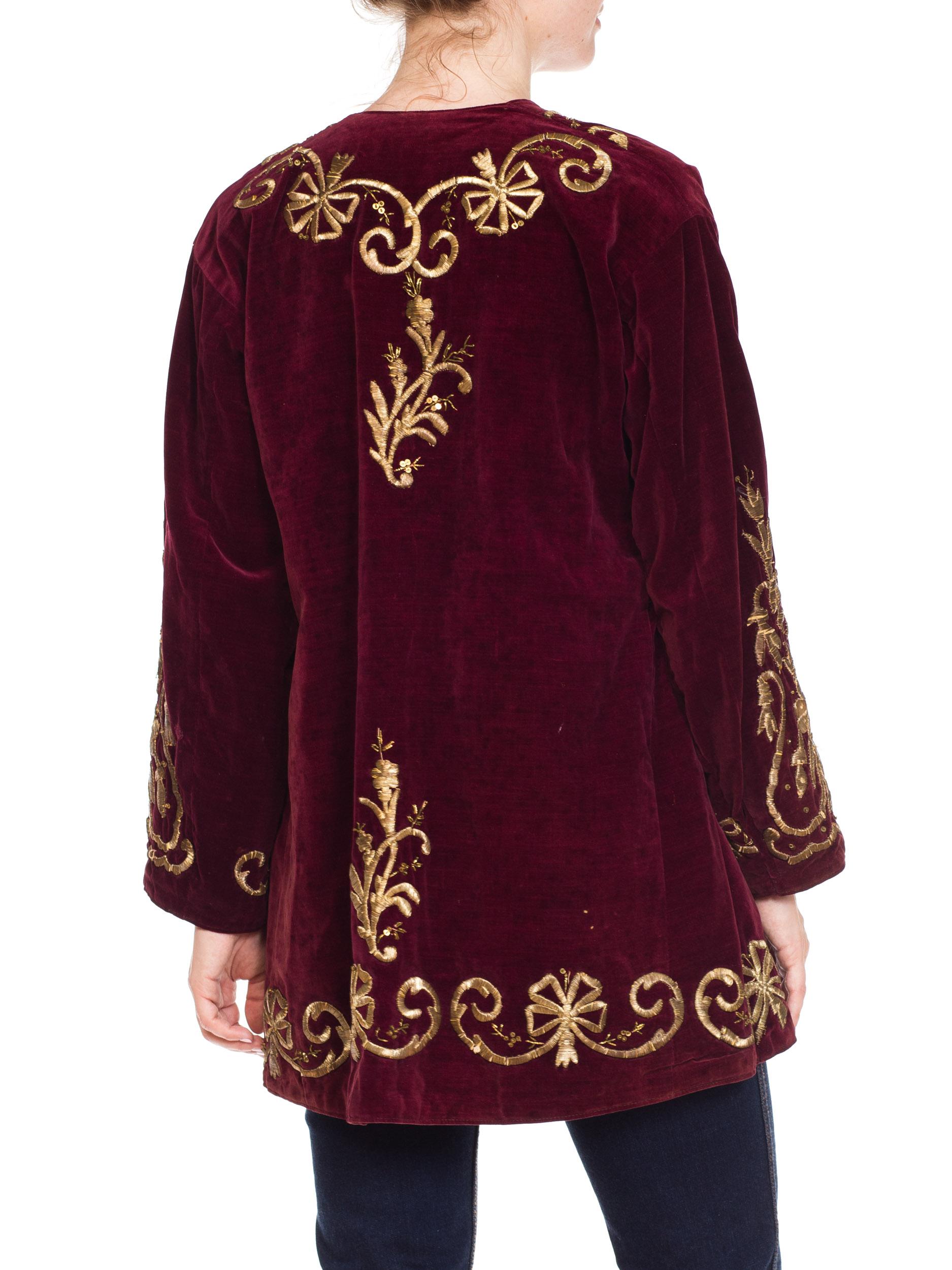 1920S Cranberry Red Cotton Velvet Antique Patina Jacket From Afghanistan With S In Excellent Condition In New York, NY