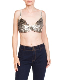 1960S Silver Burlesque Rockabilly Vegas Showgirl Belly Dancer Coin Bra