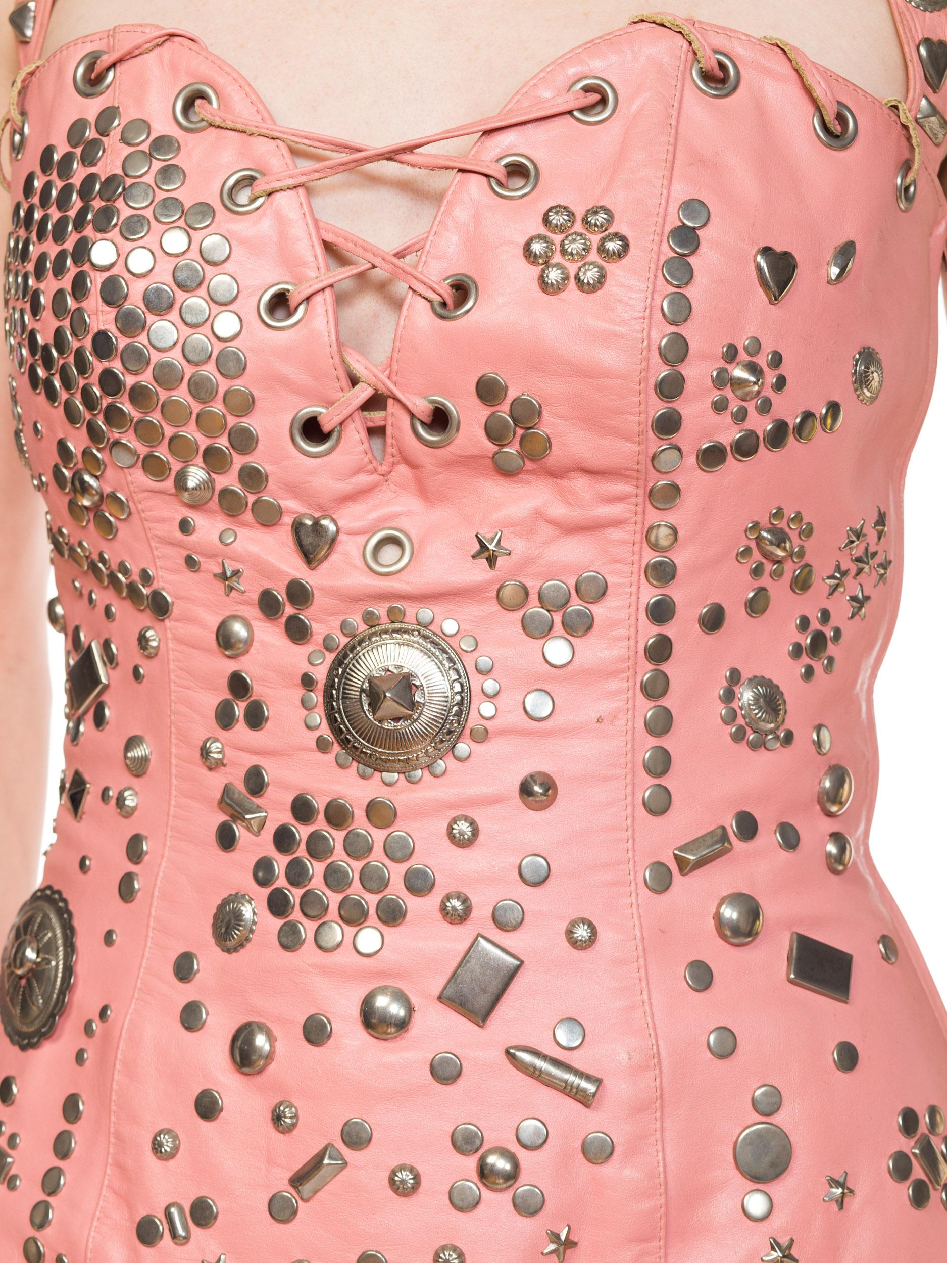 1980S Studded Pink Leather Rocker Chick Dress For Sale 5