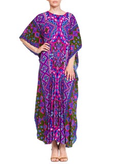 1970s Psycadellic Moroccan Pleated Cotton Kaftan