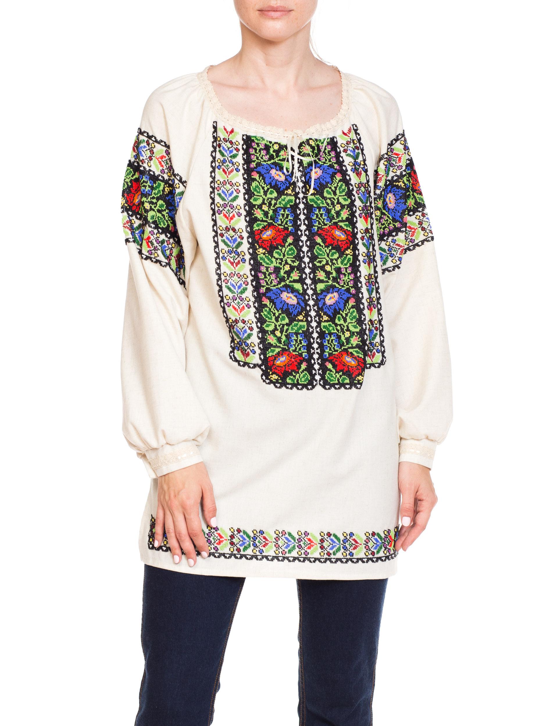 1950S Multicolor Hand Beaded Cotton Romanian Boho Folkloric Top
MORPHEW COLLECTION is made entirely by hand in our NYC Ateliér of rare antique materials sourced from around the globe. Our sustainable vintage materials represent over a century of