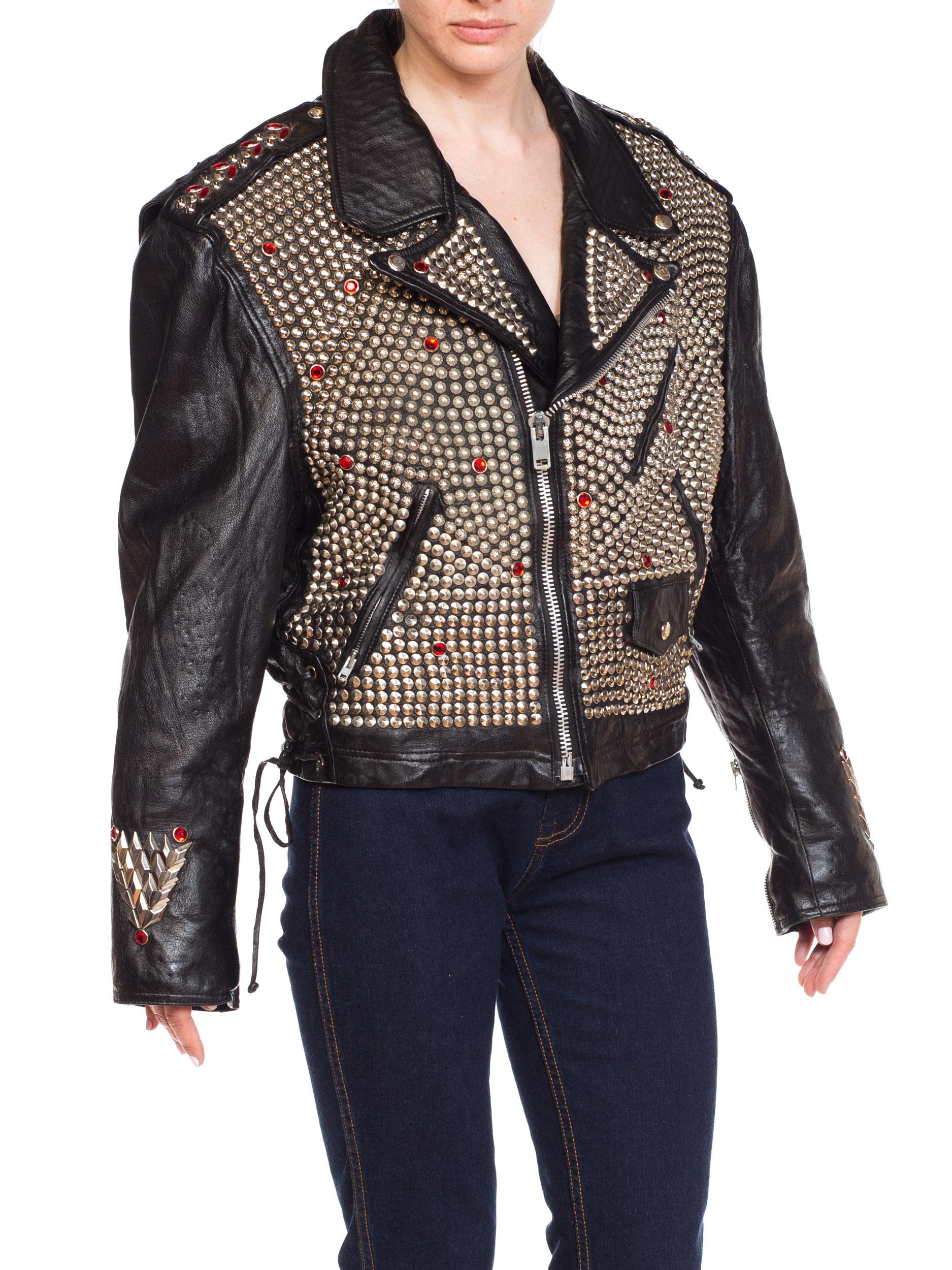 Leather Biker Jacket Covered in Studs & Crystals In Excellent Condition In New York, NY