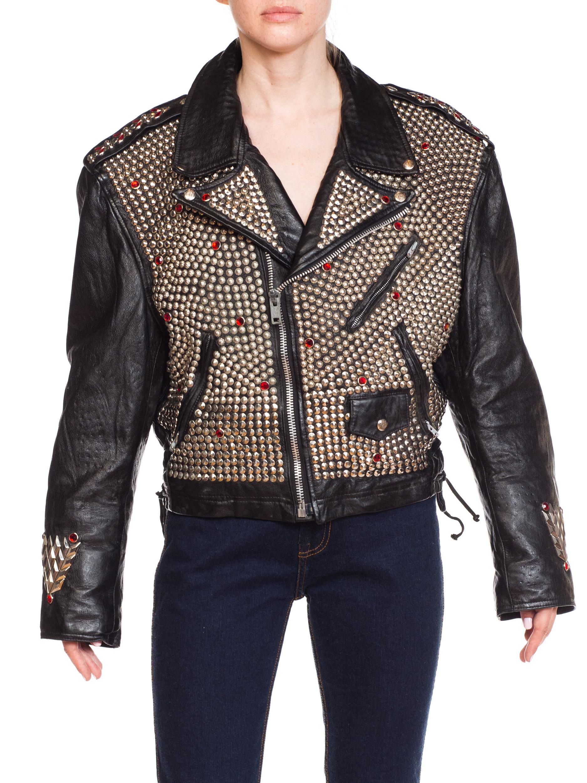 Women's Leather Biker Jacket Covered in Studs & Crystals