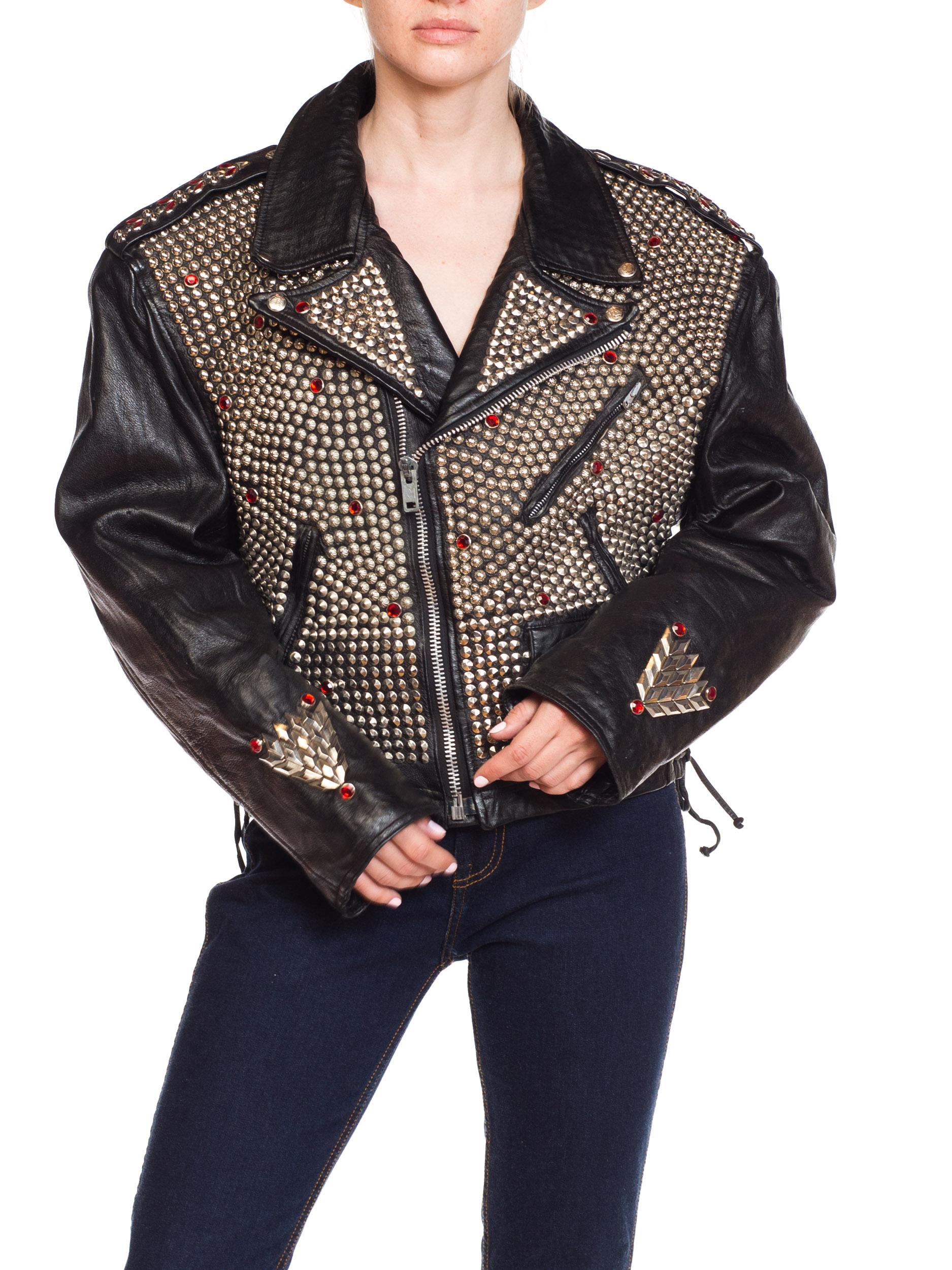 Leather Biker Jacket Covered in Studs & Crystals 1