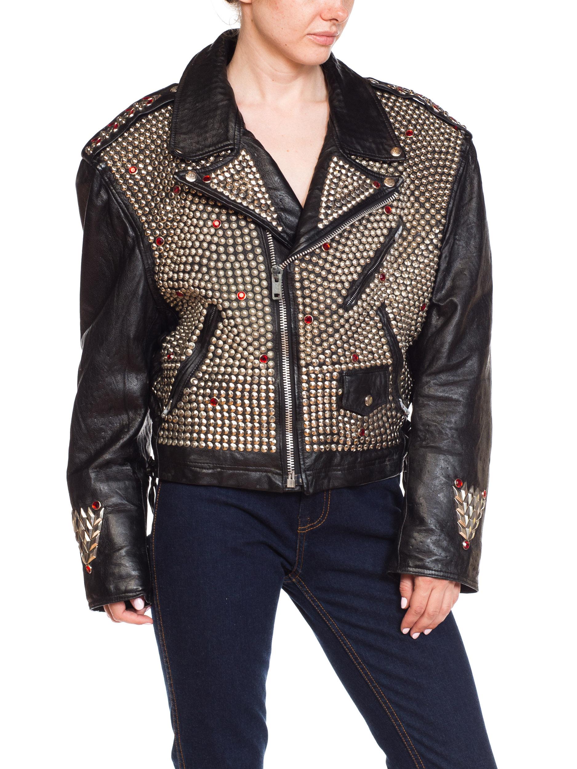 Leather Biker Jacket Covered in Studs & Crystals 2