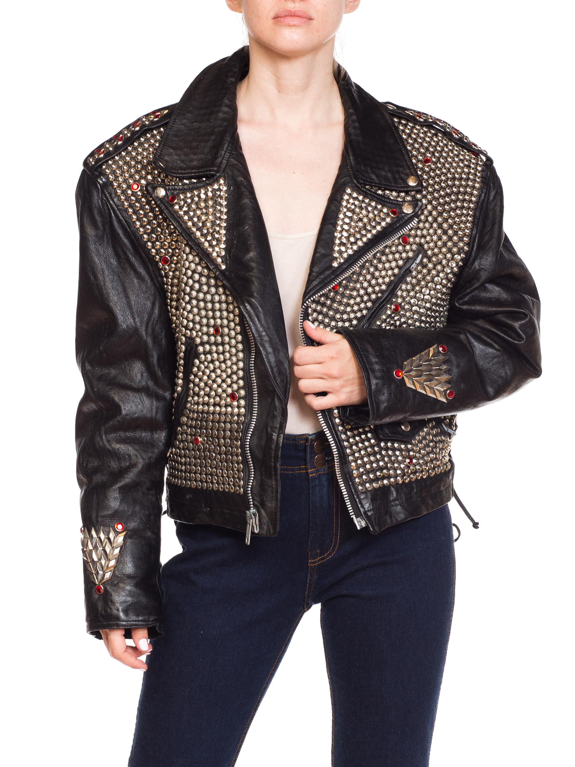 Leather Biker Jacket Covered in Studs & Crystals 7