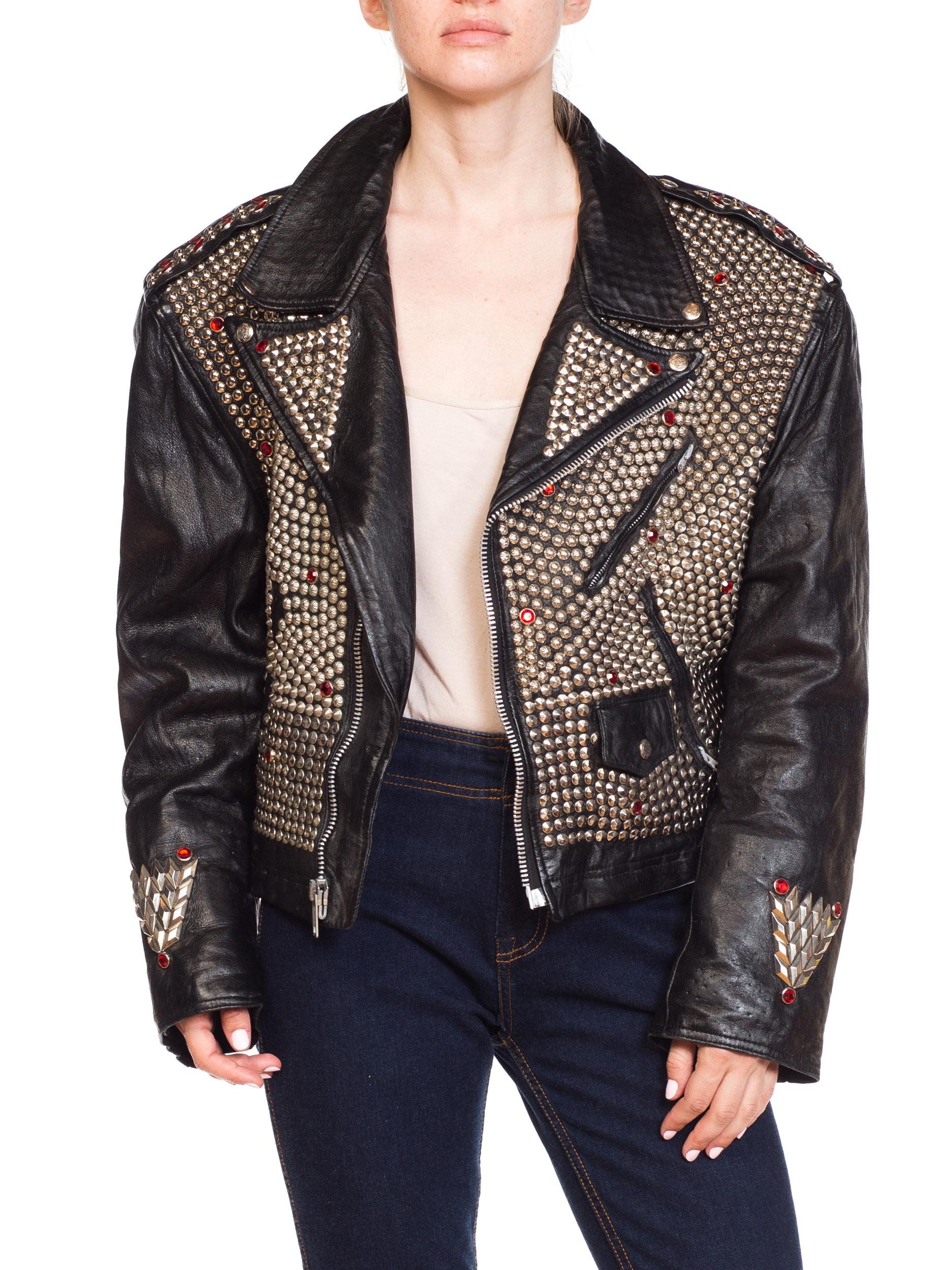 Leather Biker Jacket Covered in Studs & Crystals 8