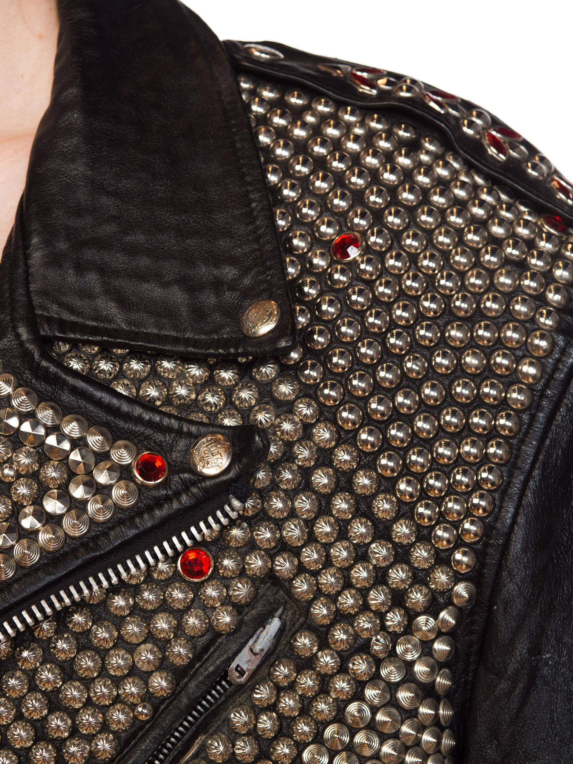 Leather Biker Jacket Covered in Studs & Crystals 11