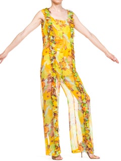 Boho Silk Chiffon Ruffled Jumpsuit, 1960s