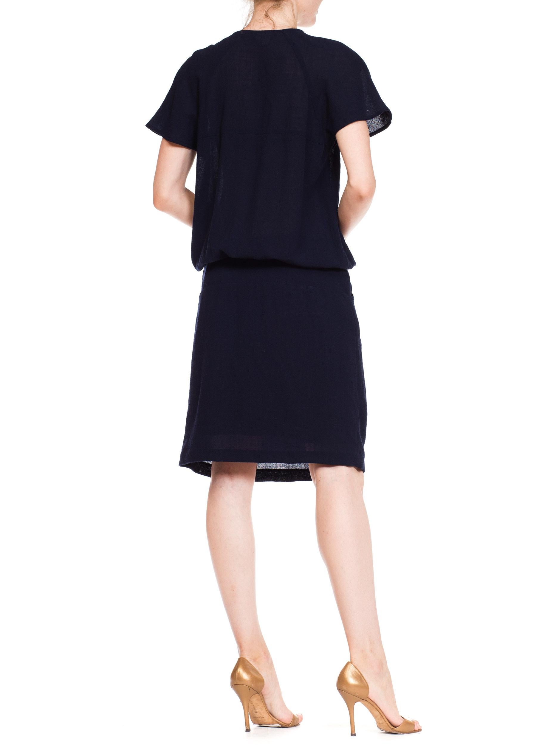1980s Karl Lagerfeld Navy Blue Crepe Dress With Key Hole Buttons 2