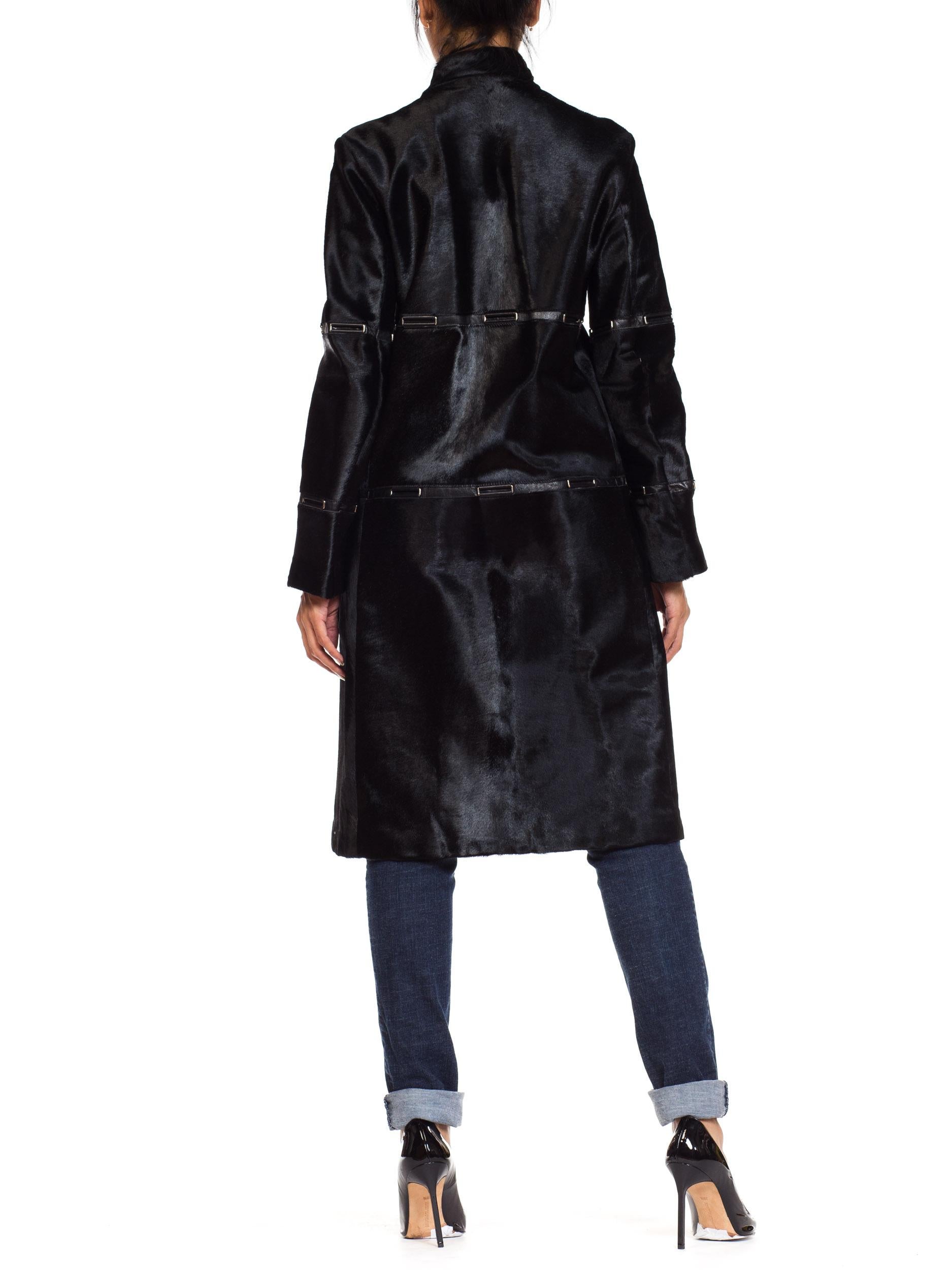 Black Jil Sander Minimal Pony Hair Fur and Leather Coat