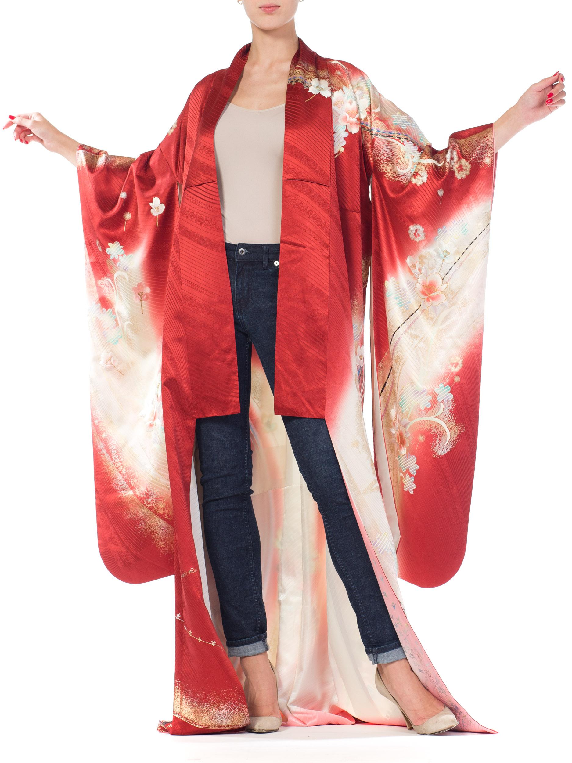 1970S Japanese With Floral Gold Embroidery  Kimono 1