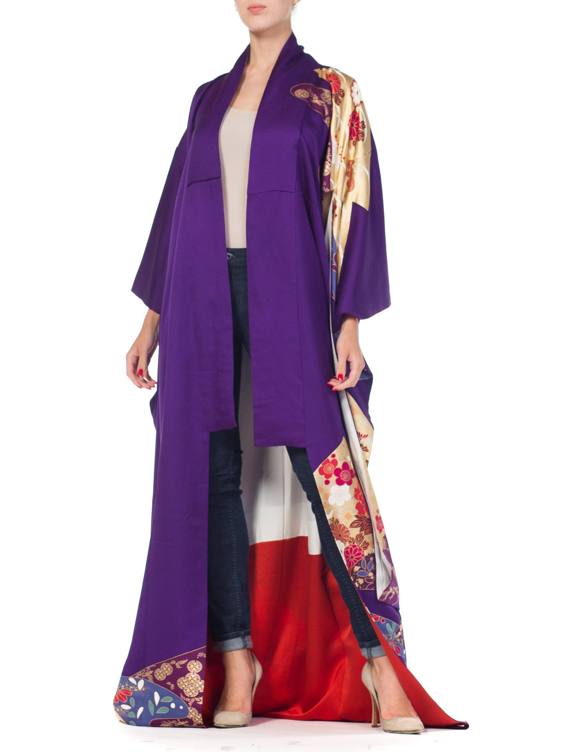 soie japonaise pourpre royal et or 1970S  Kimono
