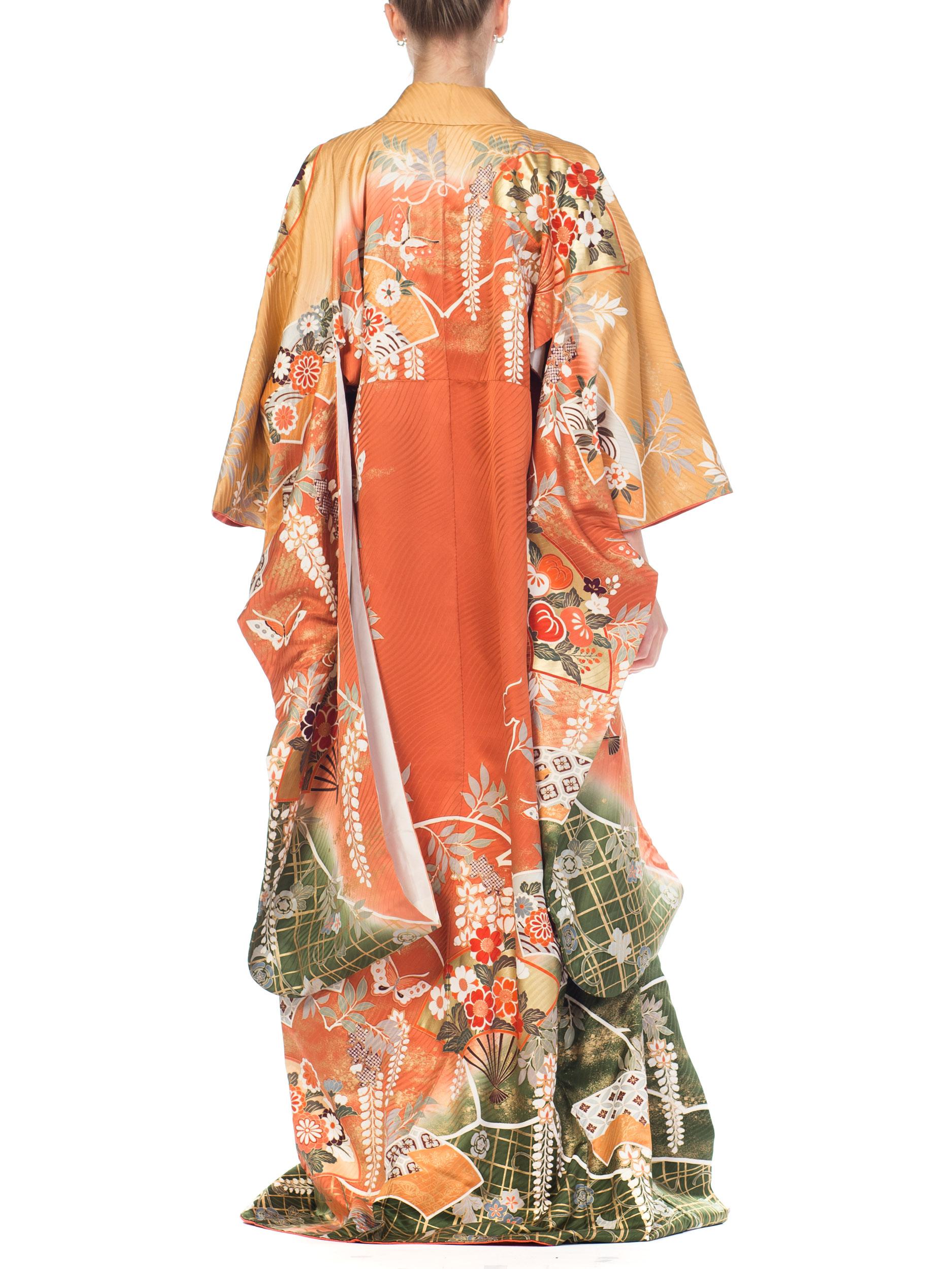 1970S Japanischer Blumendruck mit Fächern  Kimono im Angebot 3