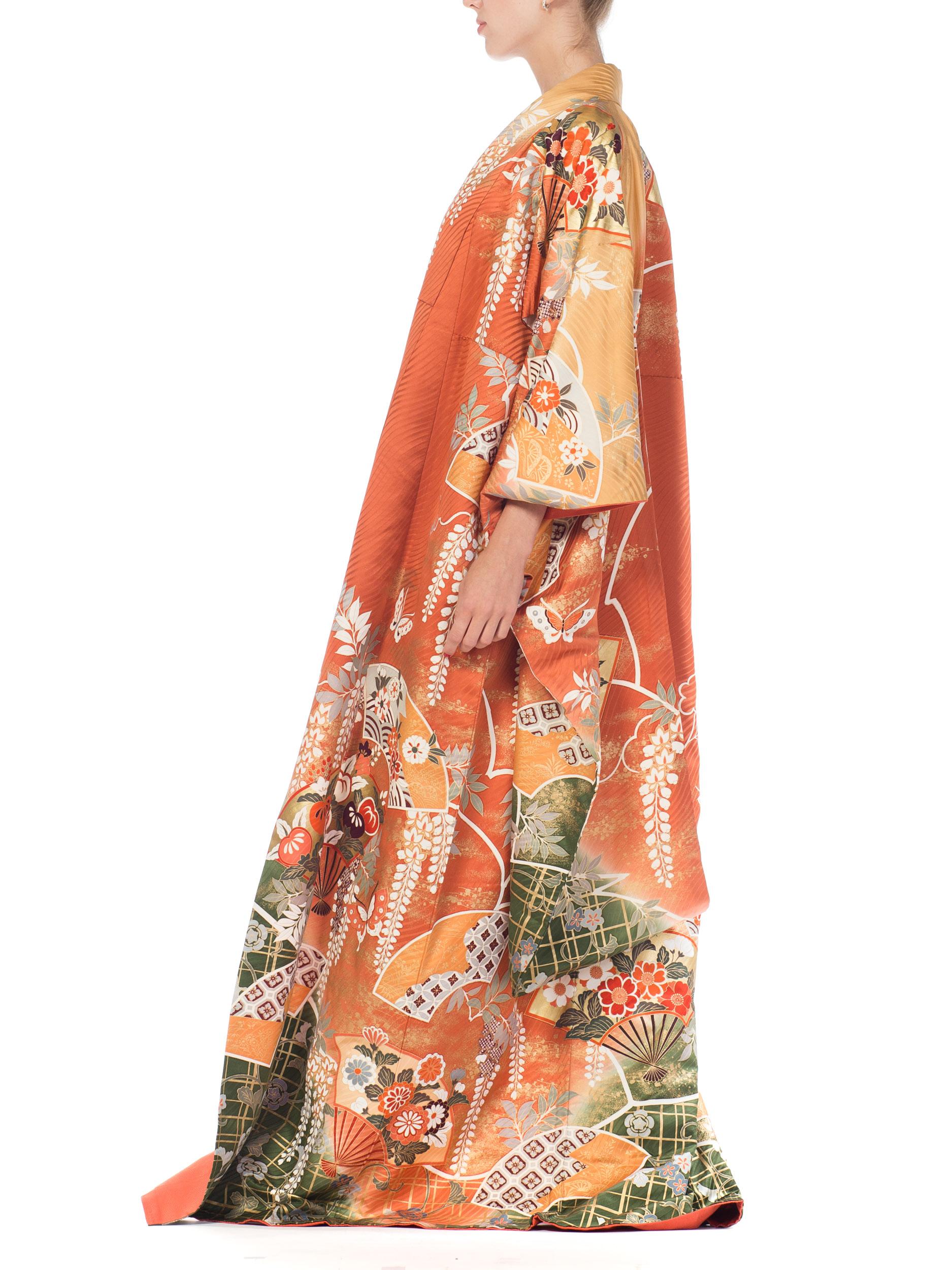 1970S Japanischer Blumendruck mit Fächern  Kimono im Angebot 5