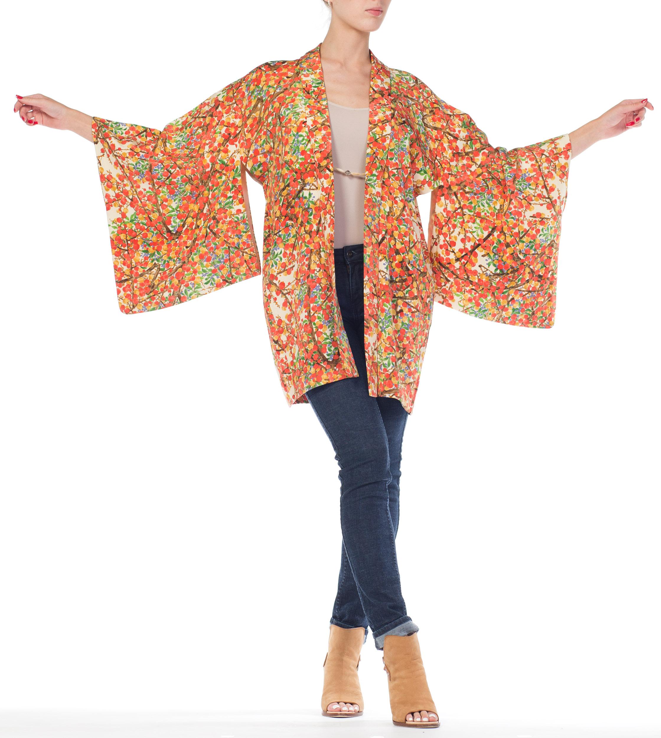 1960s Floral Japanese Kimono With Crystals Strap In Excellent Condition In New York, NY
