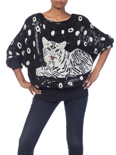 1980s Oversized Tiger Beaded Sequin Pullover Top