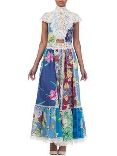 MORPHEW COLLECTION Backless Vintage Tropical Shirt Patchwork Maxi Dress With An
