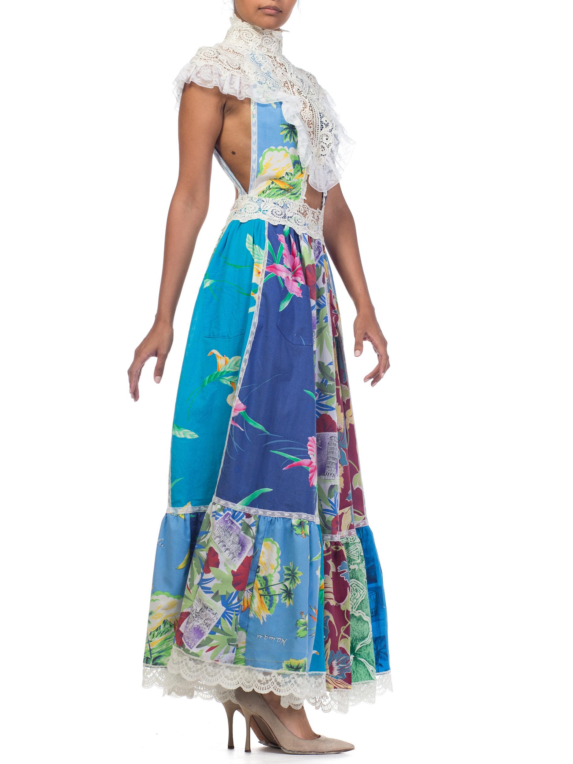 MORPHEW COLLECTION Backless Vintage Tropical Shirt Patchwork Maxi Dress With An 1