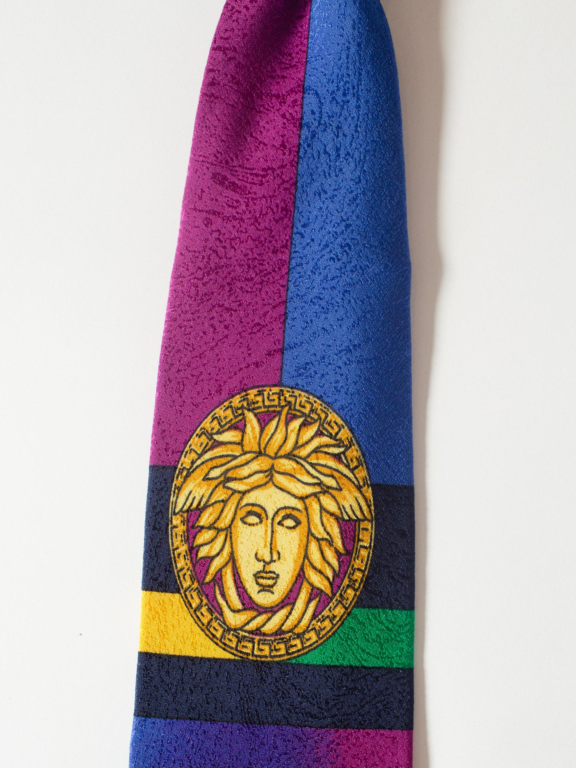 Purple 1990S GIANNI VERSACE Gold Medusa Ombre Stripe Silk Mens Tie For Sale