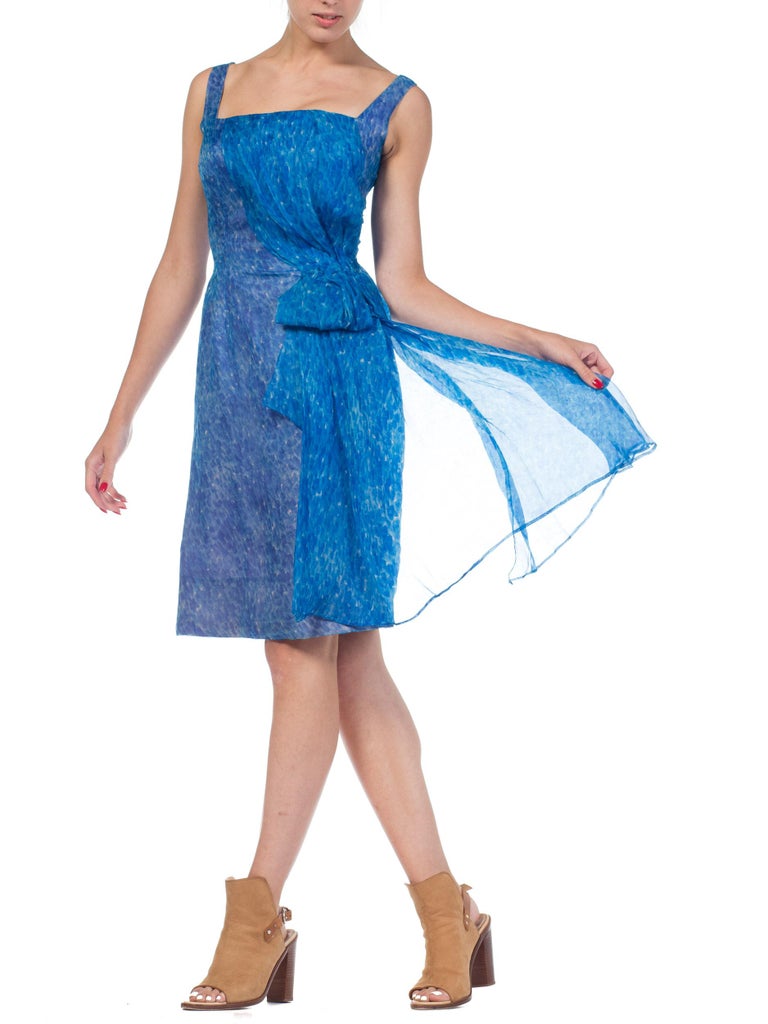 Gorgeous 1950s David Hart Organza Covered Cotton Floral Print Dress w Sequin Detailing