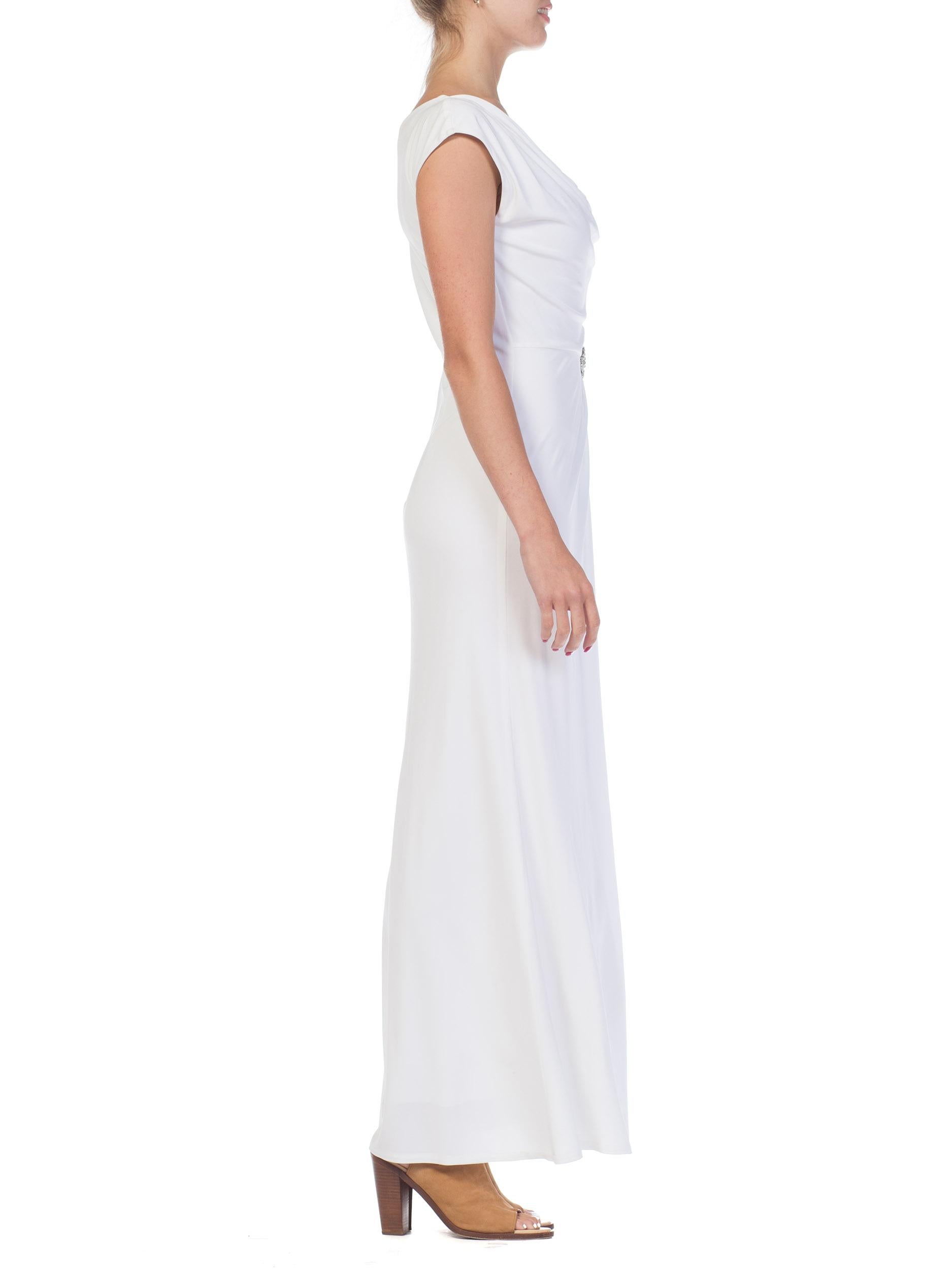 1970S White Polyester Jersey Draped Grecian Goddess Gown 2