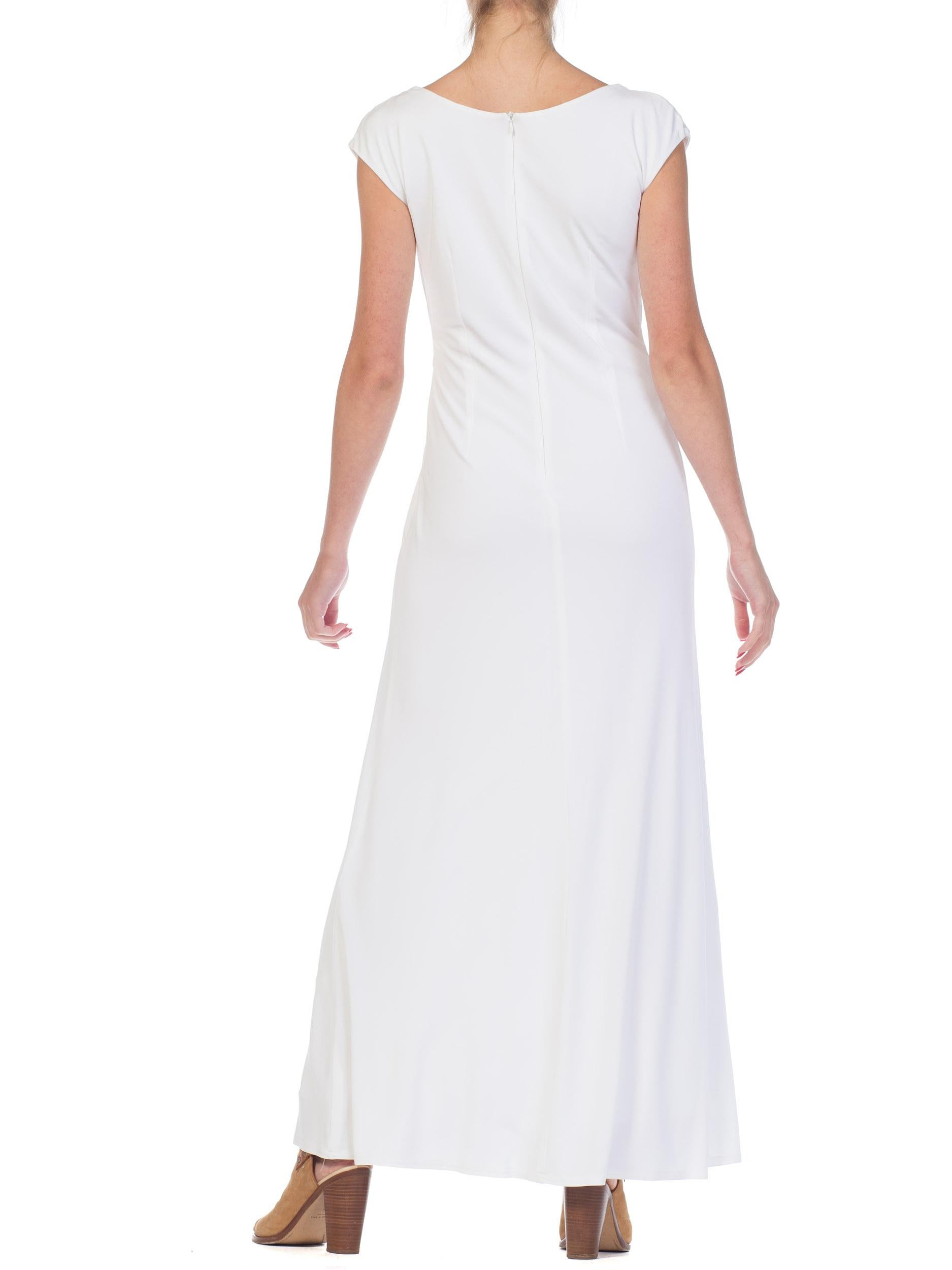 1970S White Polyester Jersey Draped Grecian Goddess Gown 5