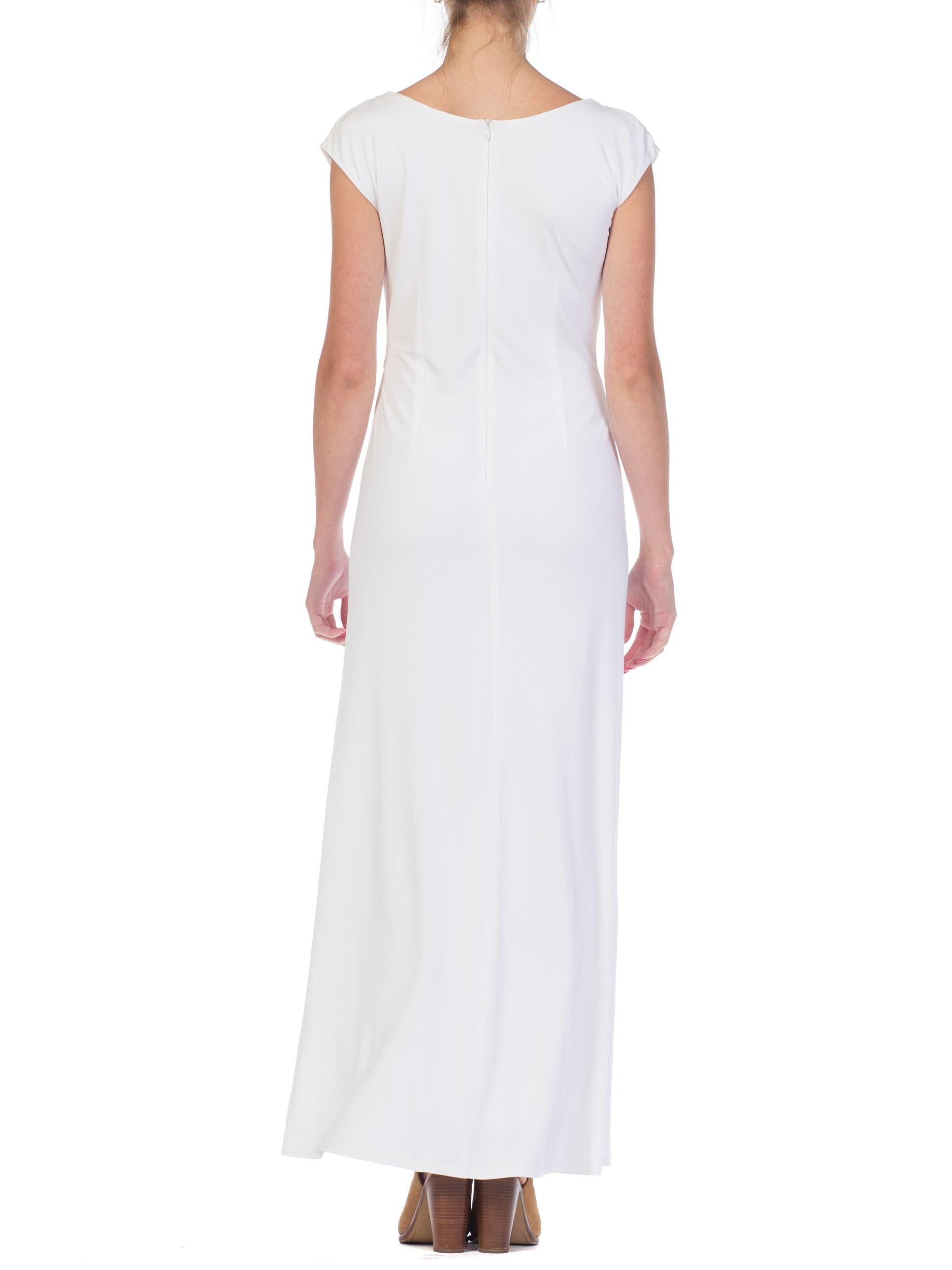 1970S White Polyester Jersey Draped Grecian Goddess Gown 6