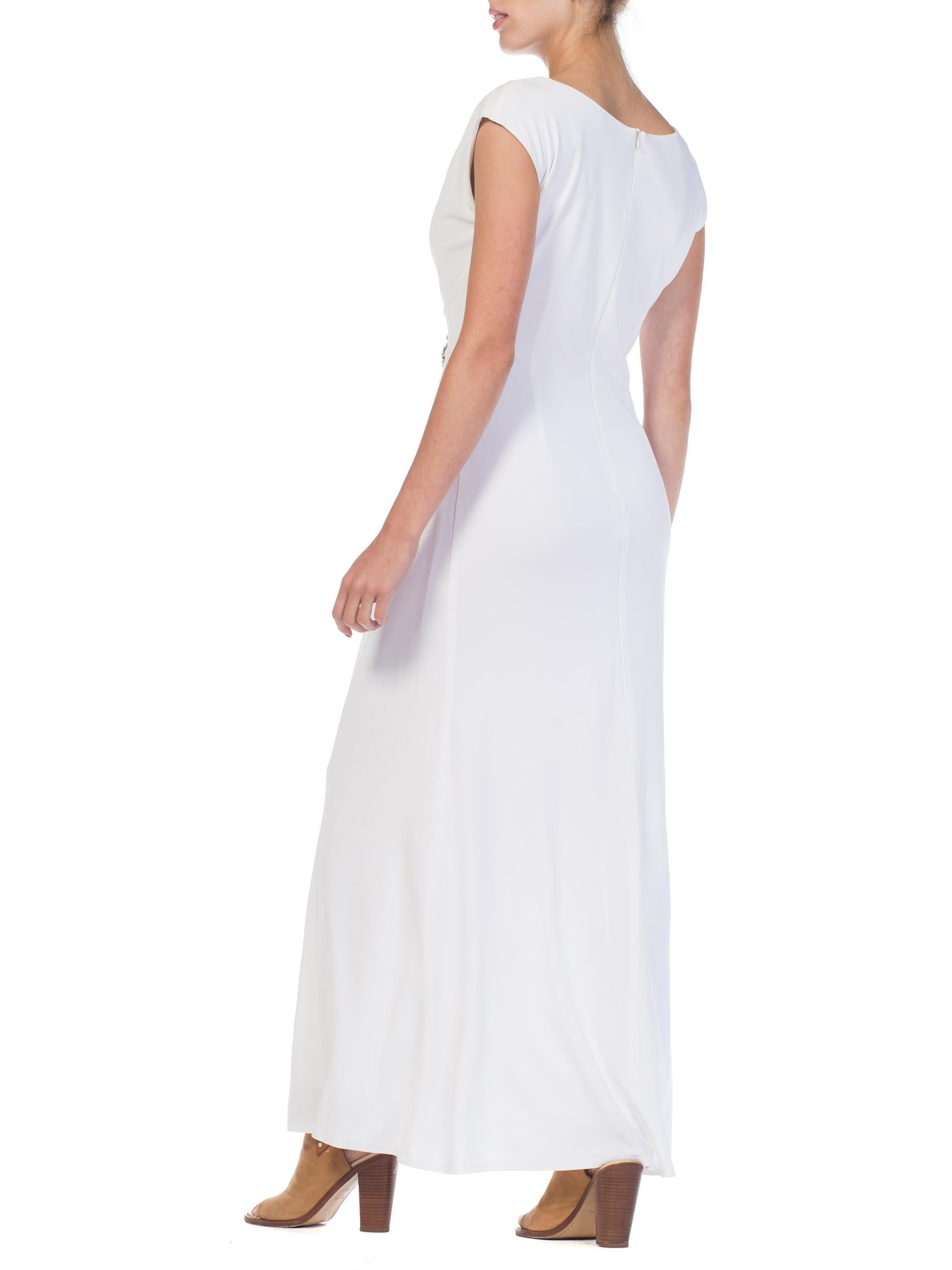 1970S White Polyester Jersey Draped Grecian Goddess Gown 7