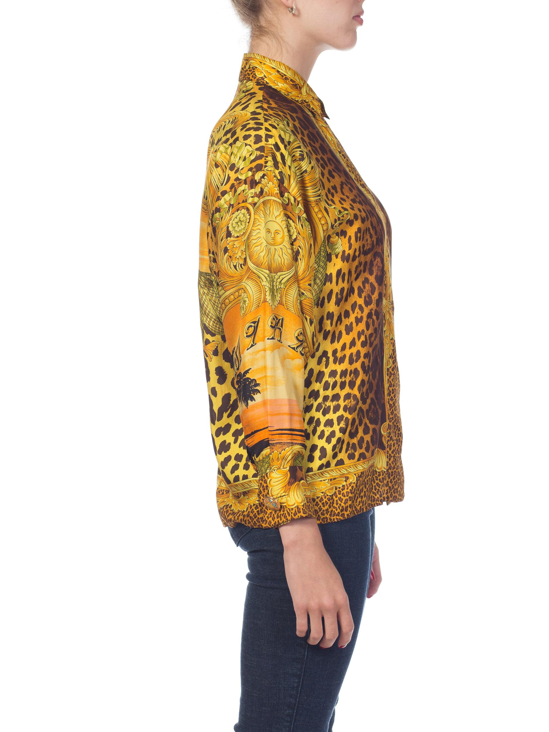 1990s Gianni Versace Miami Baroque Leopard Silk Blouse 2
